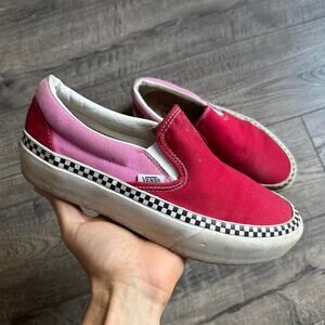 Pink Red Checked Platform Chunky Slip On Vans